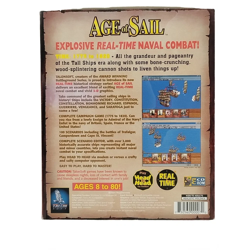 Vintage 1996 TalonSoft Age of Sail PC Game Big Box Naval Combat Strategy Sim